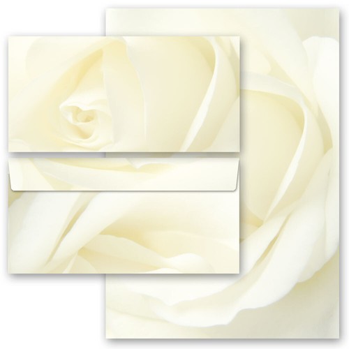 Briefpapier sets weisse rose - briefpapier-sets,
